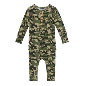 Posh Peanut 9-12 Month Long Ruffle Bottom Romper Cadet Camo Girls Army Green